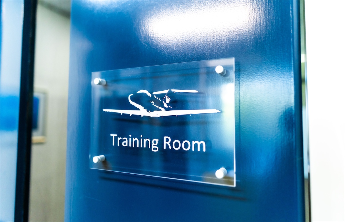 Training room sign at Flight Options location for computer based training