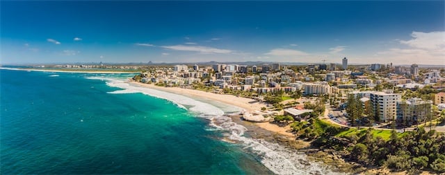 Aerial view of Mooloolaba beach, Queensland, Australia.