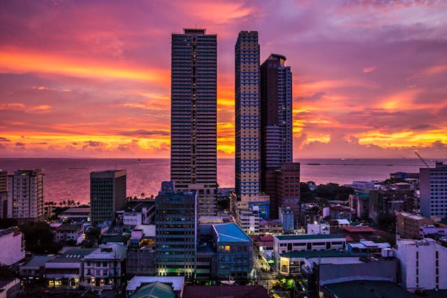 Manila skyline at sunset.