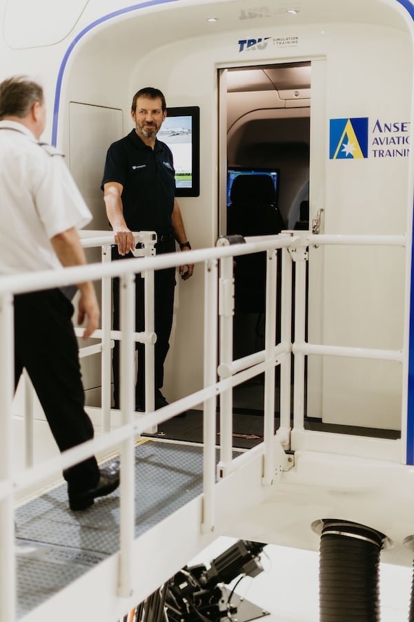 Pilots in Full Flight Aviation Training simulator as part of an initial type rating course